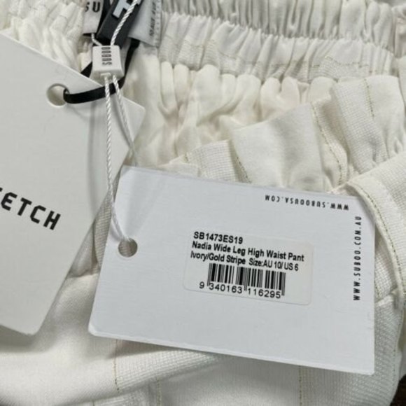 Suboo Nadia Revolve High Waist Wide Leg Pants NWT Ivory/Gold Stripe Size 6 - Picture 7 of 11